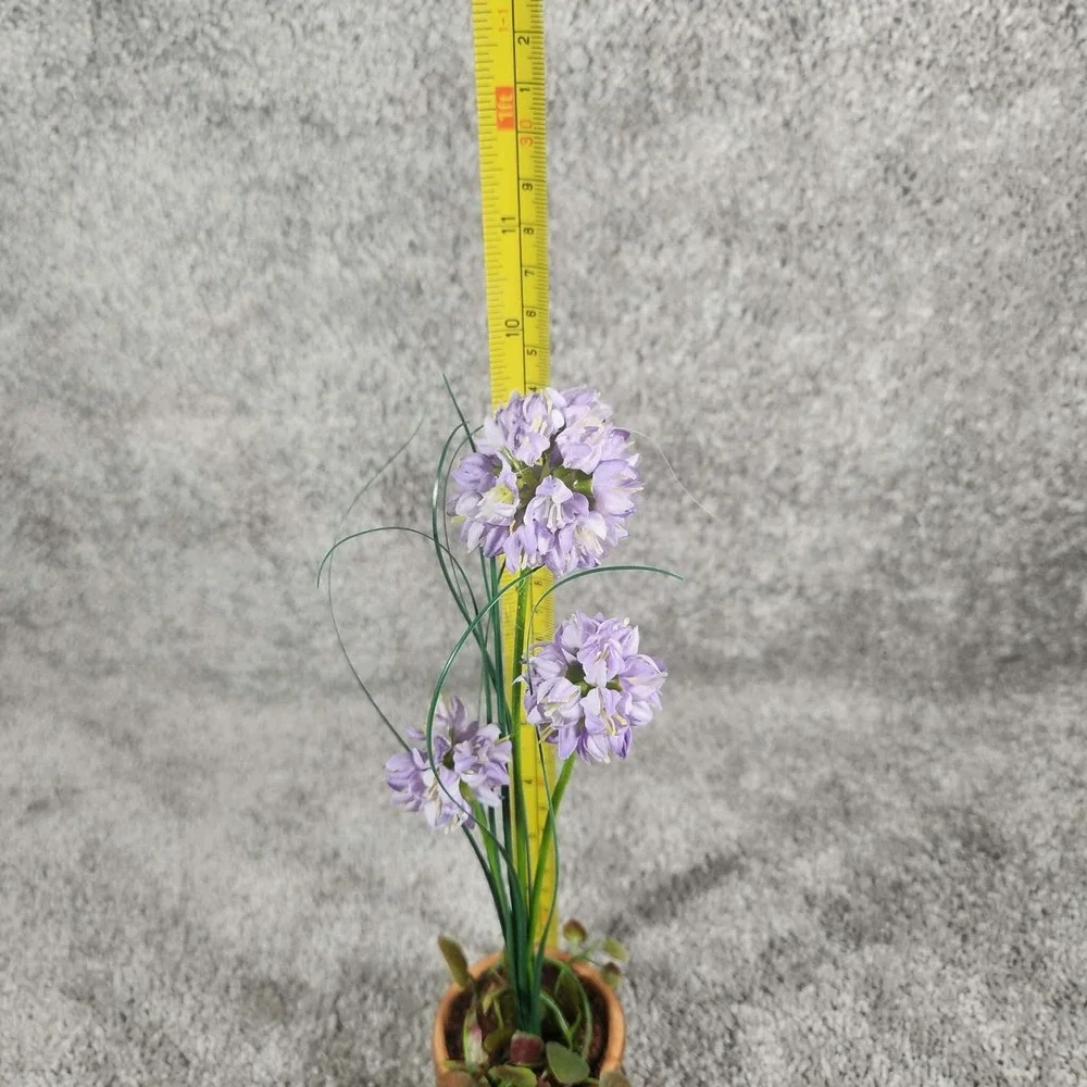 Artificial Potted Allium Flowers Purple Rustic Terracotta Pot Small Decor 12in